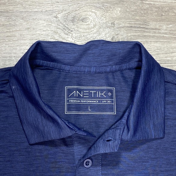 Anetik Polo Shirt Mens Large Navy Heather Performance UPF 30 VINT Cooling - Picture 2 of 9